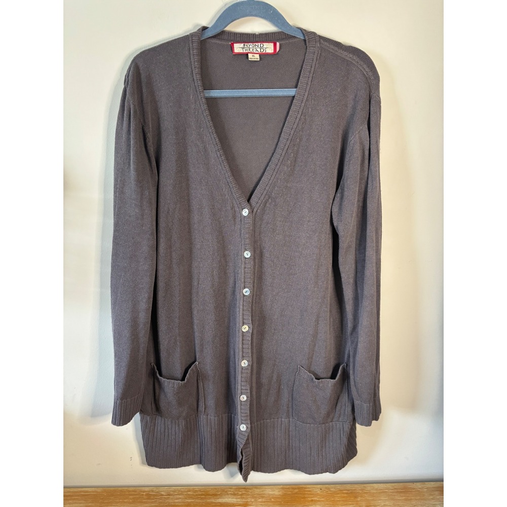 Beyond Threads Women XL Gray Long Sleeve Button Front Cardigan Pima/Bamboo blend